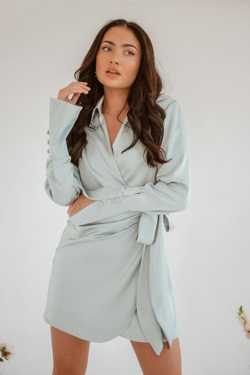 Lilah Satin Green Wrap Dress - Lavand Stories