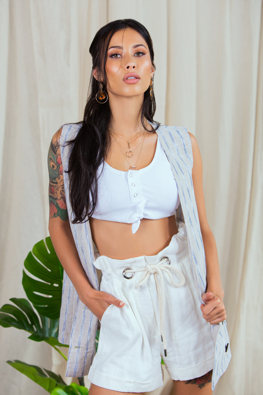 White Ashram Eyelet Rope Shorts - Lavand Stories