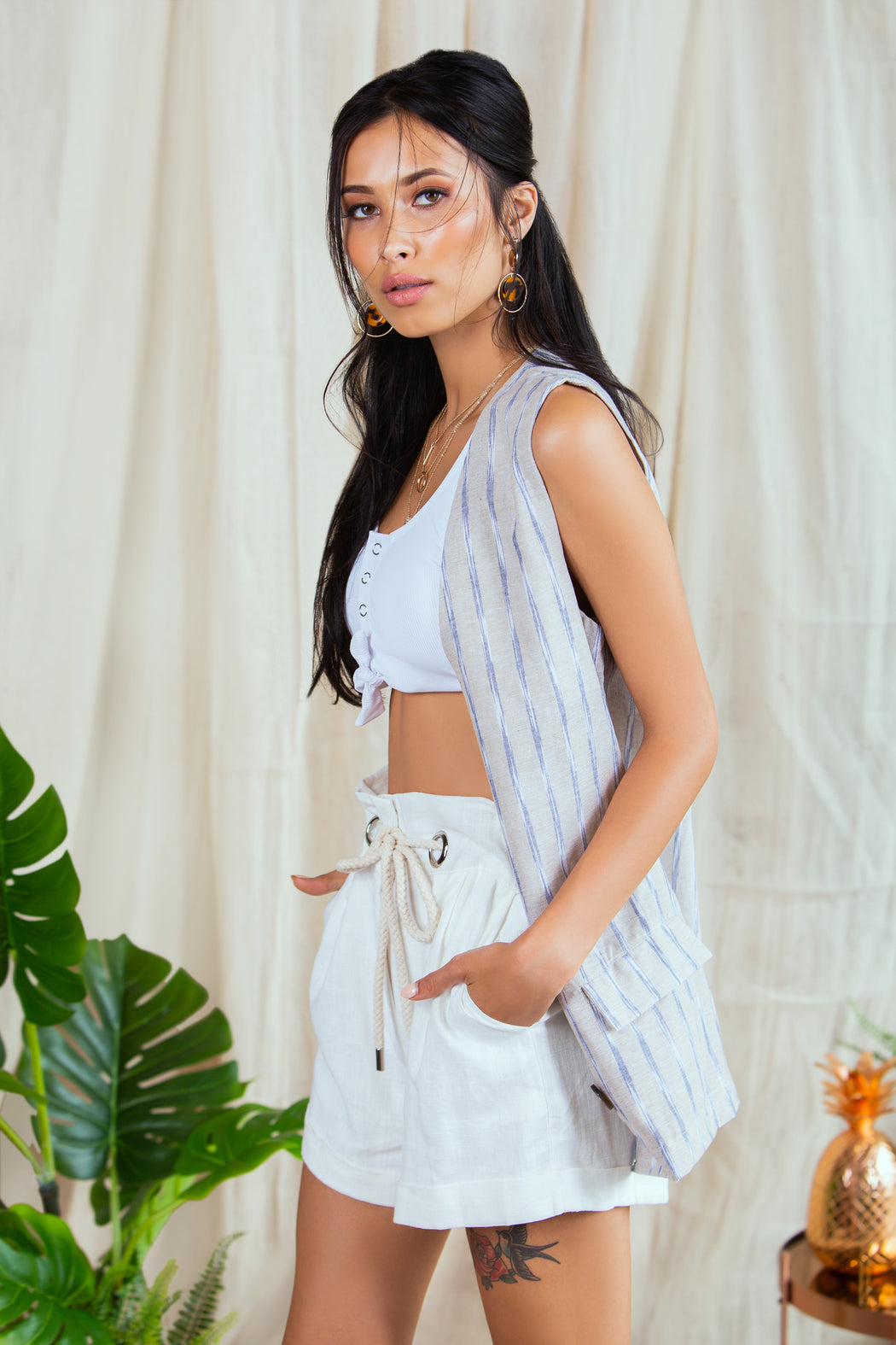 White Ashram Eyelet Rope Shorts - Lavand Stories