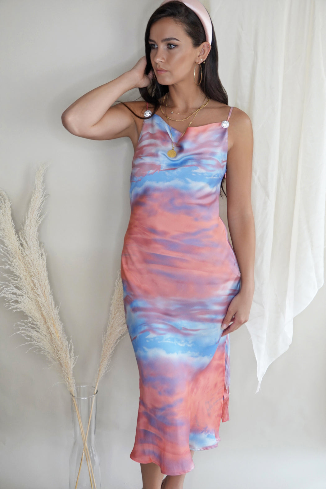 Sylvia Pink Tie Dye Cowl Neck Slip Dress - Lavand Stories