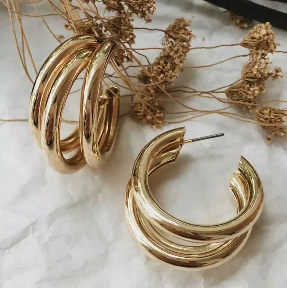Gold Triple Hoop Earrings - Lavand Stories